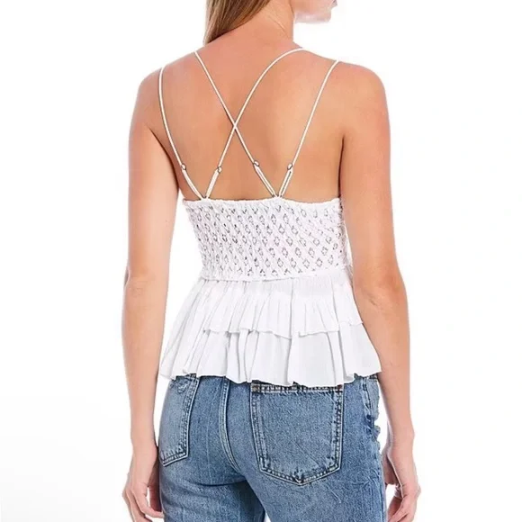 NWT FP Adella V-Neck Sleeveless Lace Smocked Back - Picture 2 of 6